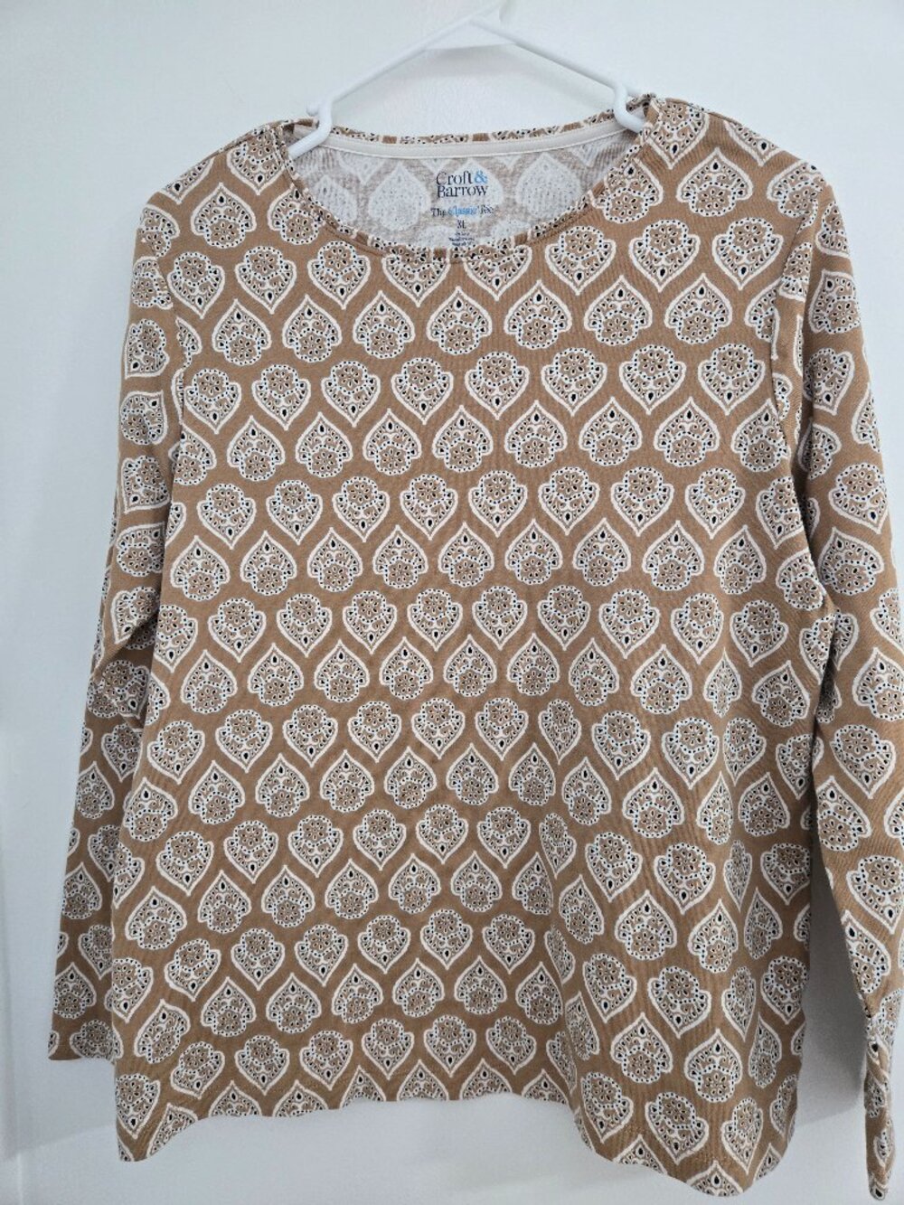 Croft & Barrow Classic Crewneck Long Sleeve Tee Women's XL Cotton Brown Paisley